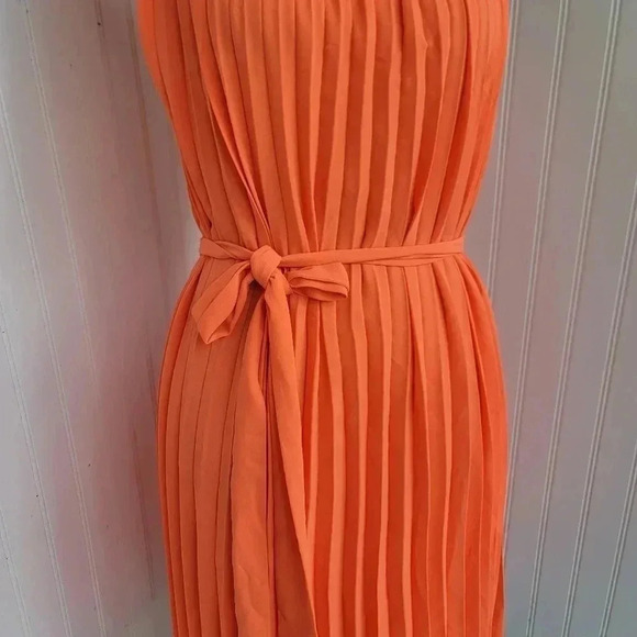 BANANA REPUBLIC $140 Tangerine Orange Pleated Belted Summer Dress Petite Sz 8P - Picture 6 of 14